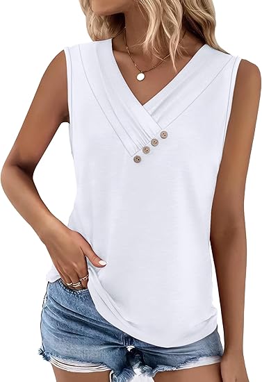 🏆💐2026 Women’s Button Down V Neck Loose Fit Tank Top