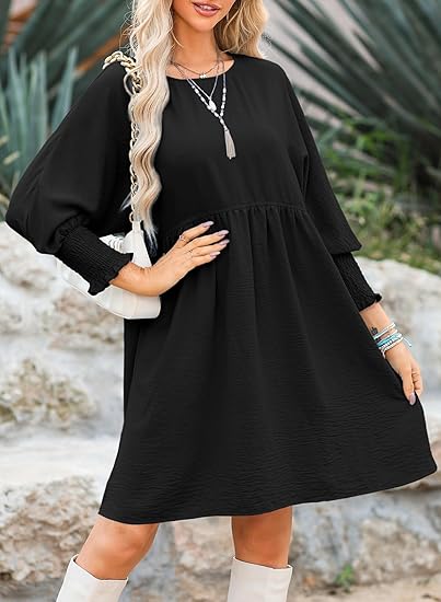 🌷Summer Hot Sale💕Round Neck Dress with 3/4 Sleeves