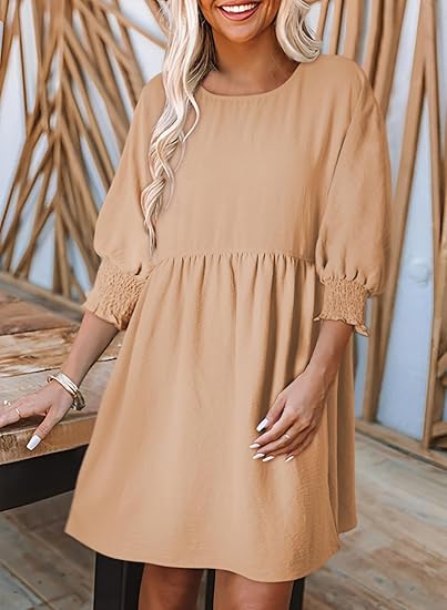 🌷Summer Hot Sale💕Round Neck Dress with 3/4 Sleeves