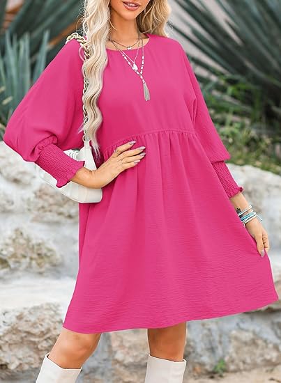 🌷Summer Hot Sale💕Round Neck Dress with 3/4 Sleeves