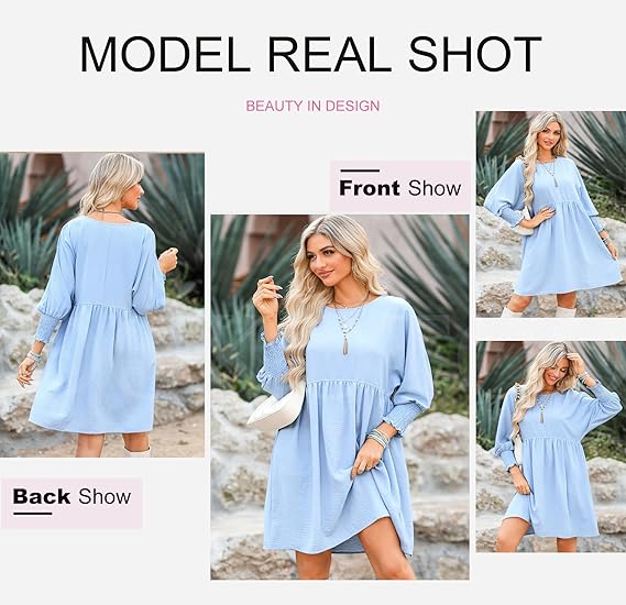 🌷Summer Hot Sale💕Round Neck Dress with 3/4 Sleeves