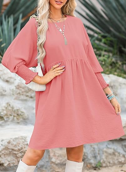 🌷Summer Hot Sale💕Round Neck Dress with 3/4 Sleeves