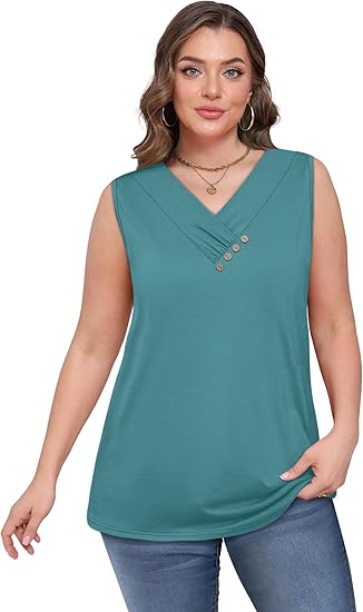 🏆💐2026 Women’s Button Down V Neck Loose Fit Tank Top
