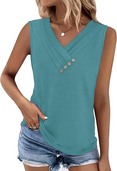 🏆💐2026 Women’s Button Down V Neck Loose Fit Tank Top
