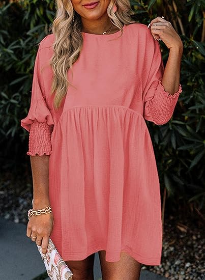 🌷Summer Hot Sale💕Round Neck Dress with 3/4 Sleeves