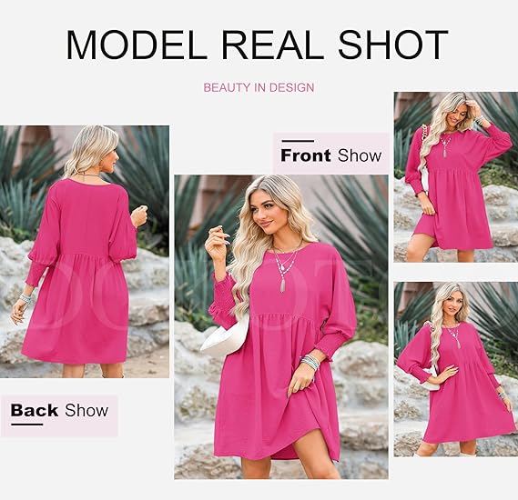 🌷Summer Hot Sale💕Round Neck Dress with 3/4 Sleeves