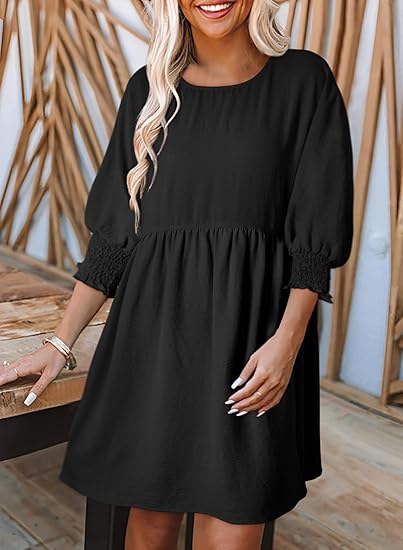 🌷Summer Hot Sale💕Round Neck Dress with 3/4 Sleeves