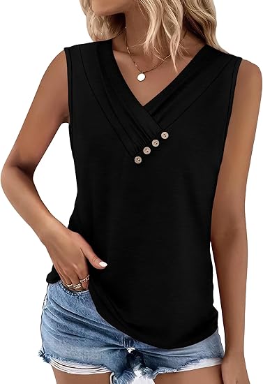 🏆💐2026 Women’s Button Down V Neck Loose Fit Tank Top