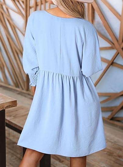 🌷Summer Hot Sale💕Round Neck Dress with 3/4 Sleeves