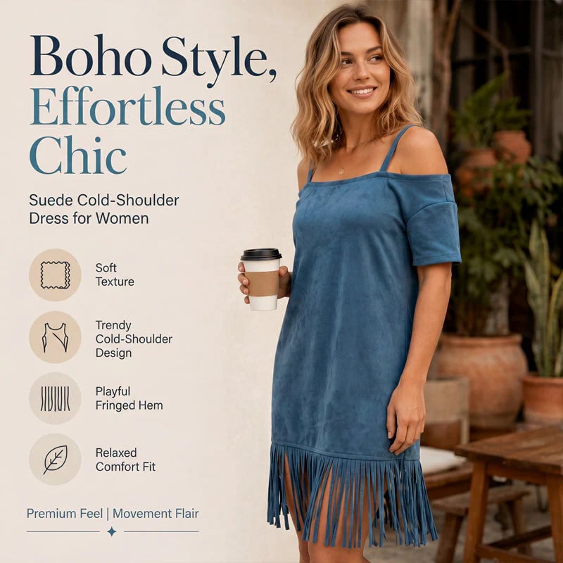 Women's Off-Shoulder Strap Fringe Dress