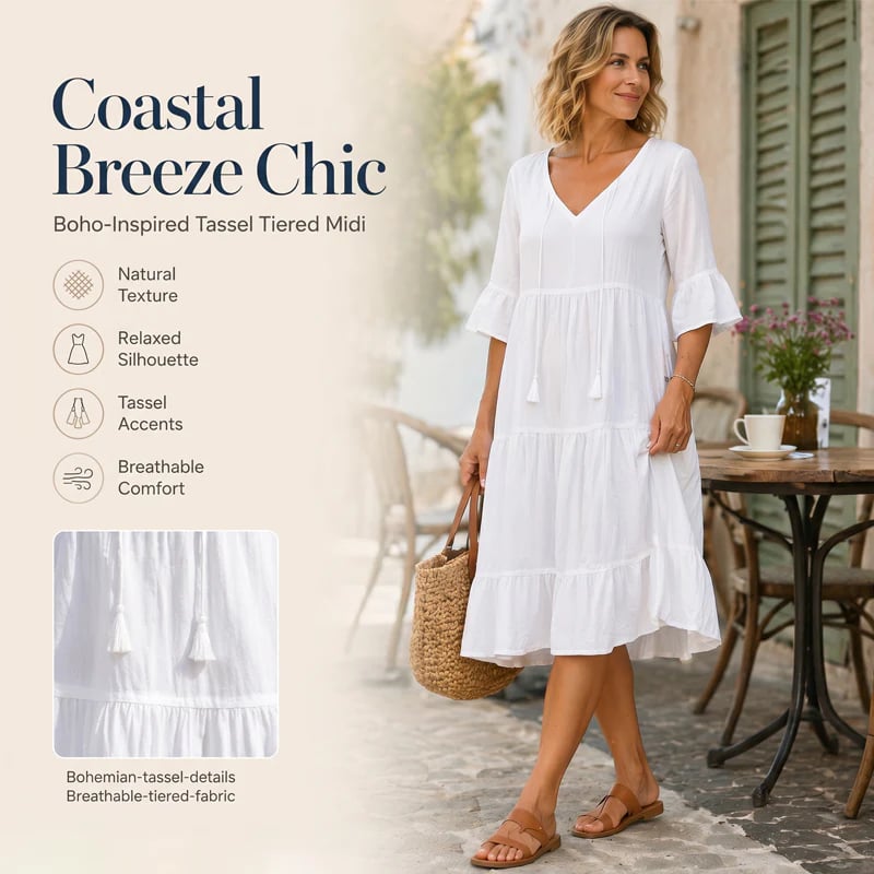 Women's Summer Tiered Tassel A-Line Dress