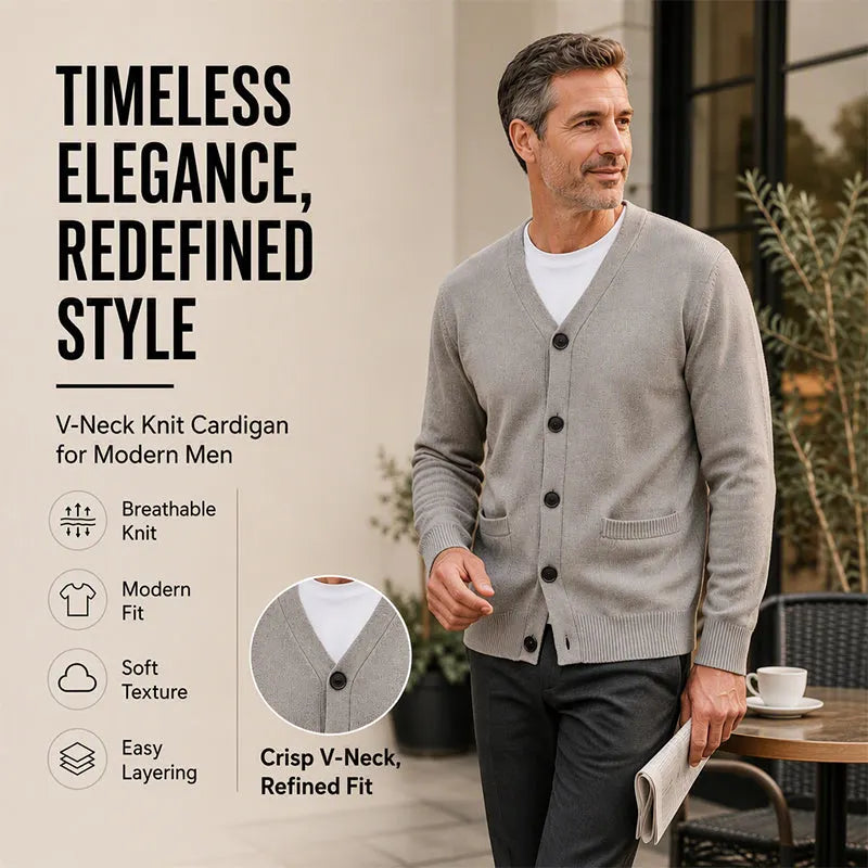 🏆 Bestseller 🧶 Men's V-Neck Knit Cardigan – Timeless Silhouette & All-Day Comfort for Every Occasion