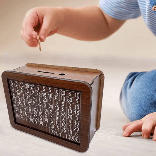 🔥Hot Sale🔥1000/3000/5000/10000 Wooden Money Box - Reusable Savings Target Bank for Home Decoration and Financial Goals
