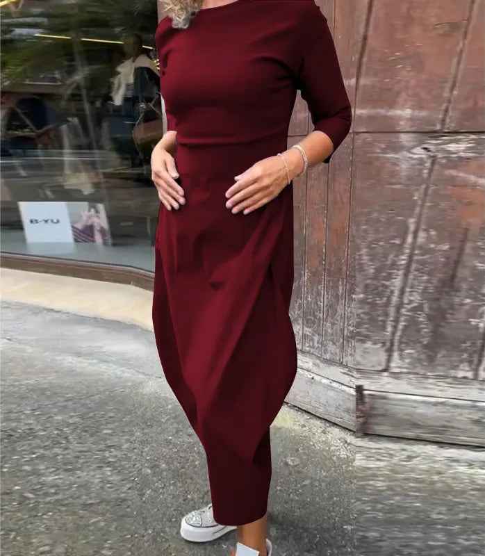 💕🤩Women's Solid-Color Casual Long-Sleeve Maxi Dress