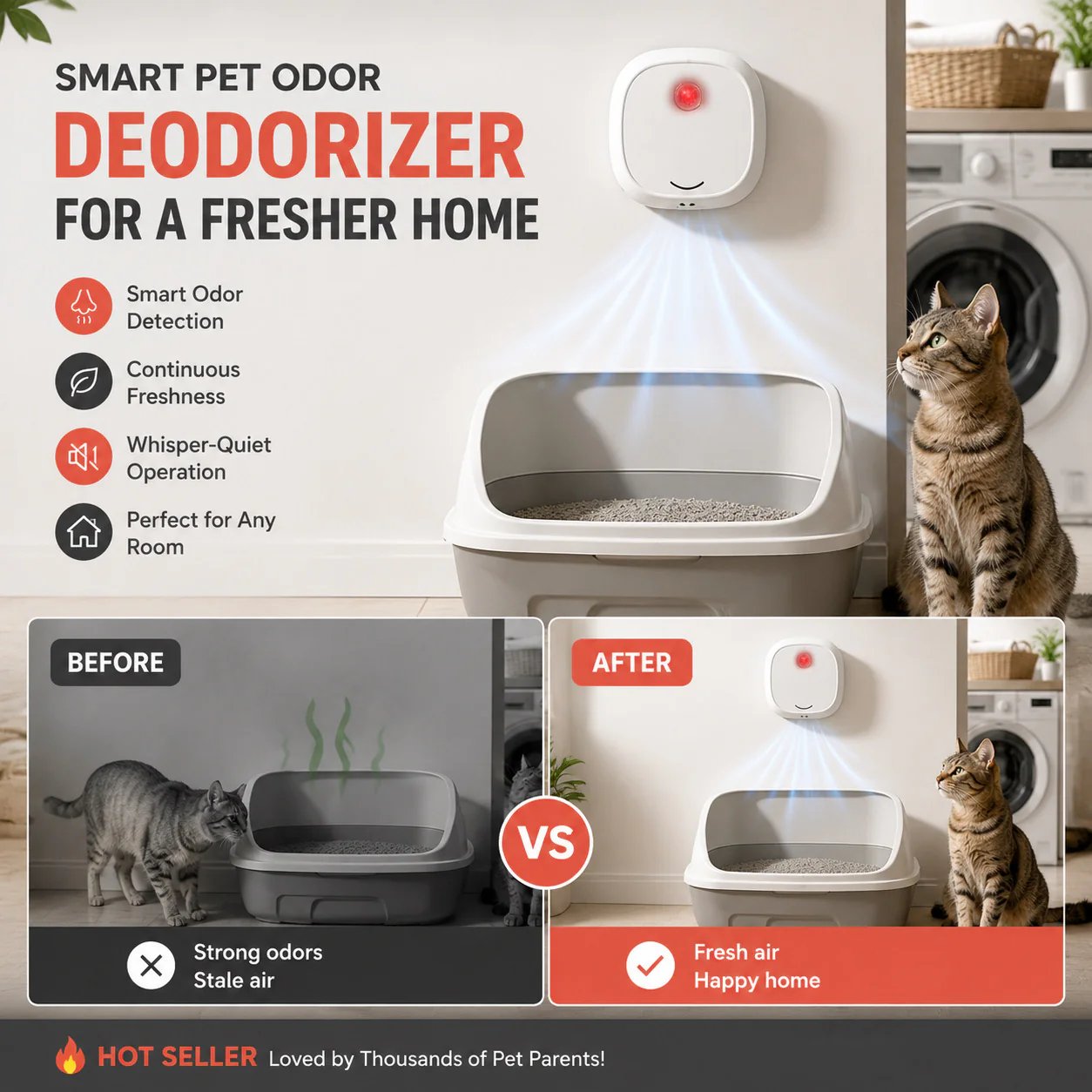 🔥Limited Time 49% OFF! 🌬️Say goodbye to unpleasant odors with it! Smart Quiet Pet Odor Eliminator