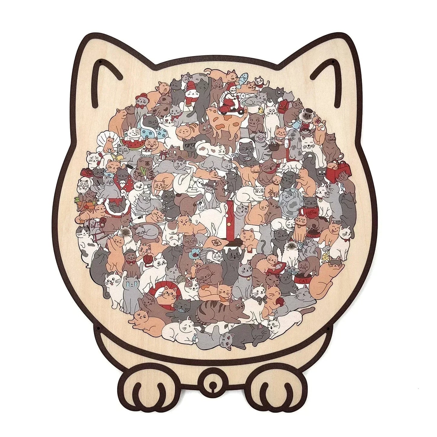 🎅🐱135-Piece Morandi-Colored Cat Shaped Wooden Jigsaw Puzzle