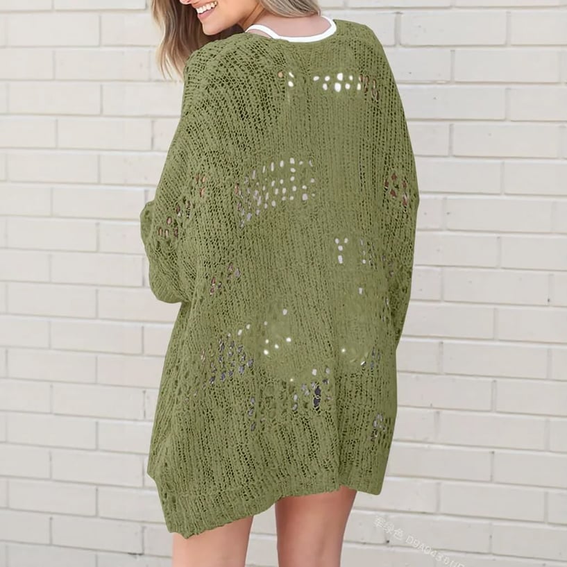 🔥 Women's Cotton Lightweight Crochet Cardigan Long Sleeve Open Front Oversized Summer Sweater Batwing Beach Fashion