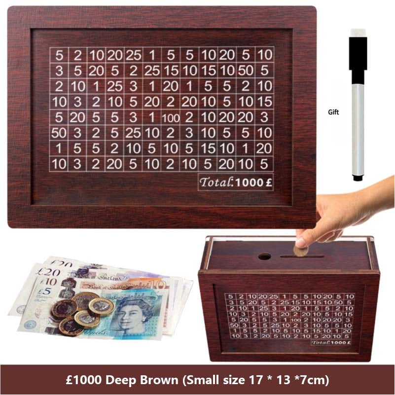 🔥Hot Sale🔥1000/3000/5000/10000 Wooden Money Box - Reusable Savings Target Bank for Home Decoration and Financial Goals