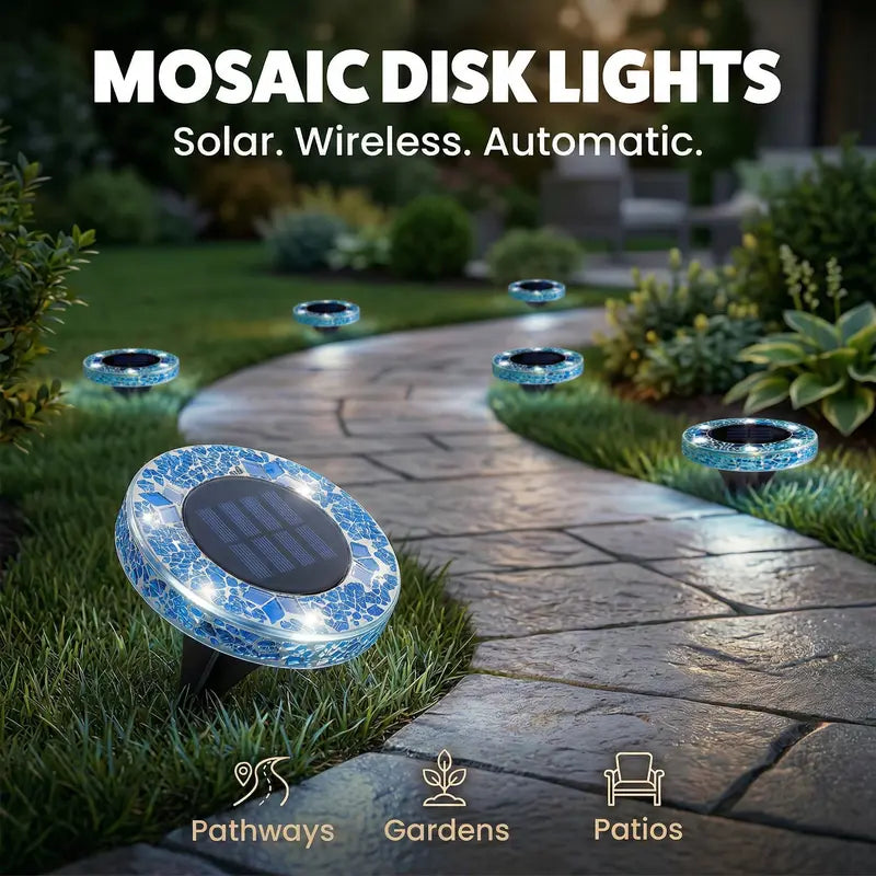 🌅 Spring Best-Seller:4 Pack Solar Outdoor Mosaic Disk Lights✨