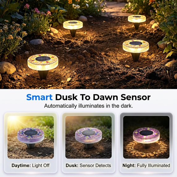 🌅 Spring Best-Seller:4 Pack Solar Outdoor Mosaic Disk Lights✨