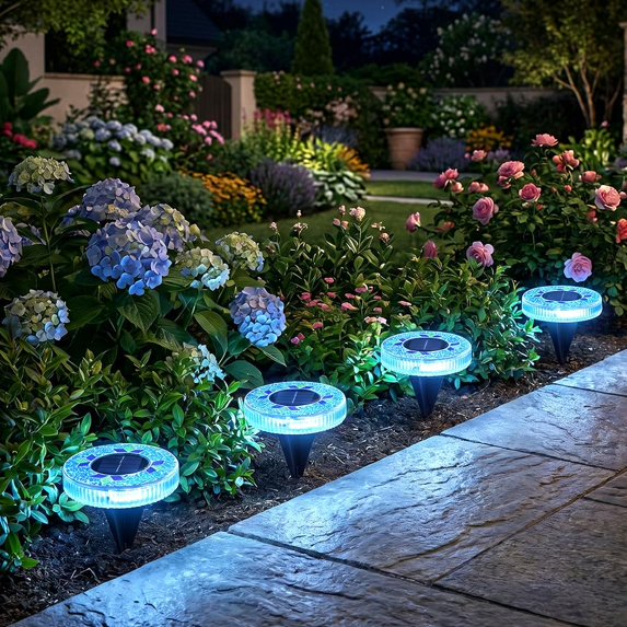 🌅 Spring Best-Seller:4 Pack Solar Outdoor Mosaic Disk Lights✨