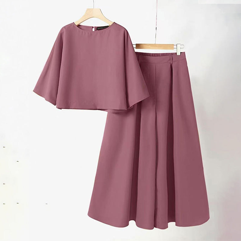⏳Women's Casual Round Neck 3/4 Sleeve T-Shirt & Loose Pants 2-Piece Set