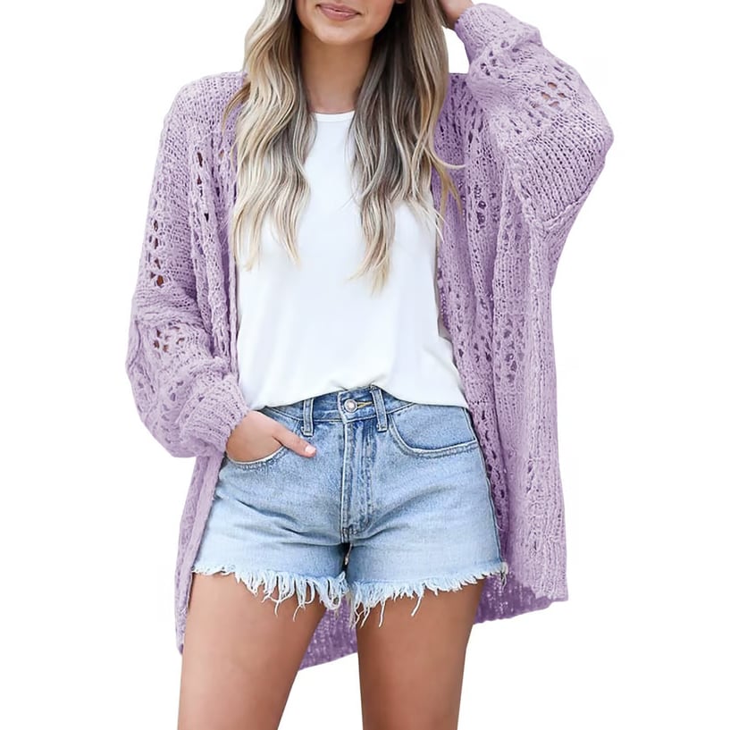 🔥 Women's Cotton Lightweight Crochet Cardigan Long Sleeve Open Front Oversized Summer Sweater Batwing Beach Fashion