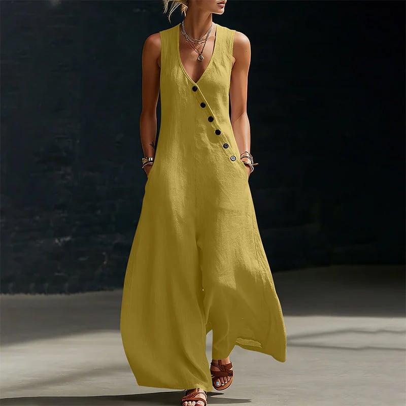 Women's Sleeveless V-Neck Jumpsuit with Pockets