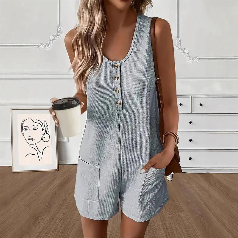 Women's Sleeveless Button-Front Romper