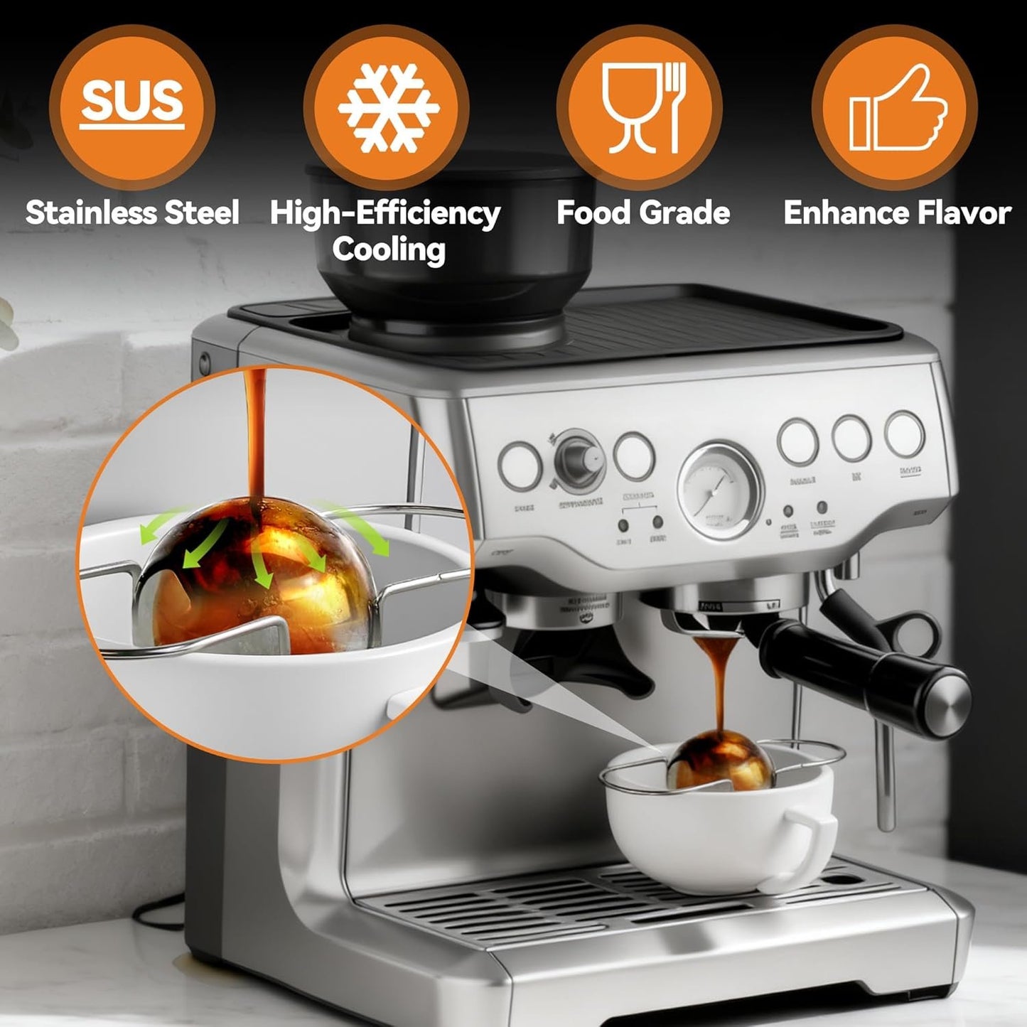 ☕❄️2026 Espresso Cooling Ball • Stainless Steel Frozen Ice Rocks for Coffee