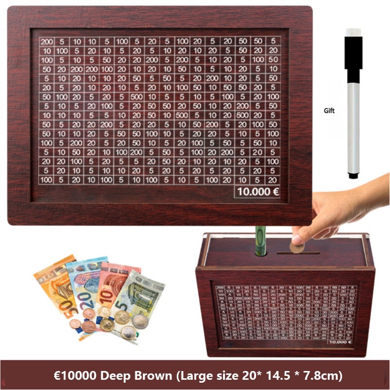 🔥Hot Sale🔥1000/3000/5000/10000 Wooden Money Box - Reusable Savings Target Bank for Home Decoration and Financial Goals