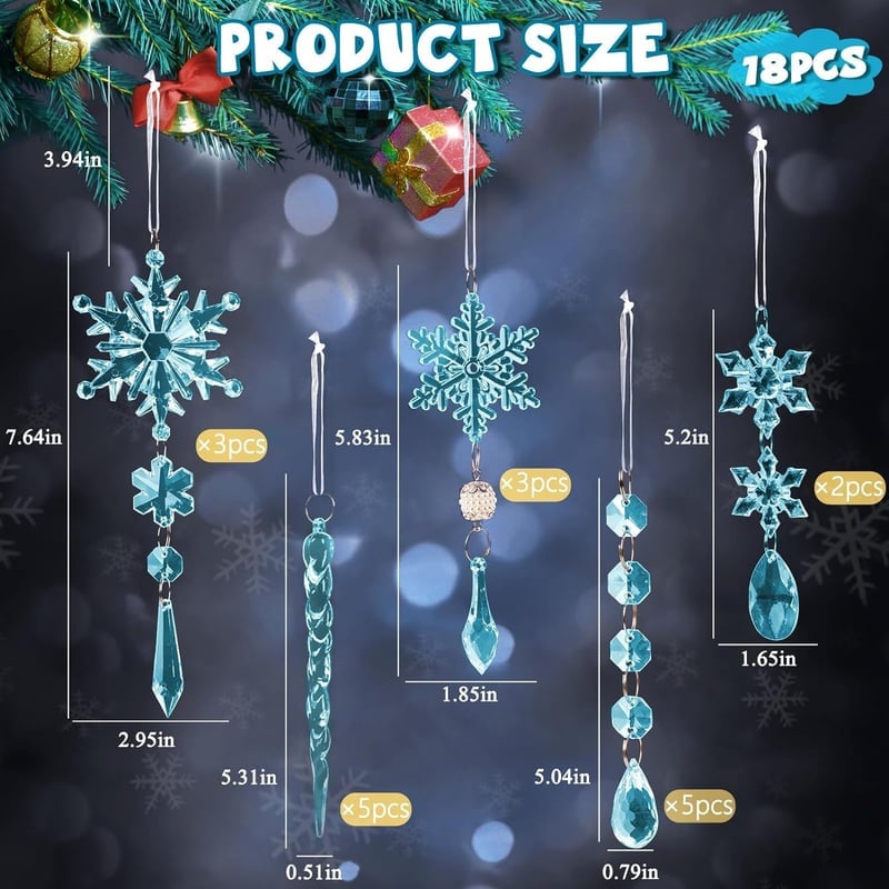 18pcs Crystal Christmas Ornaments for Christmas Tree Decorations
