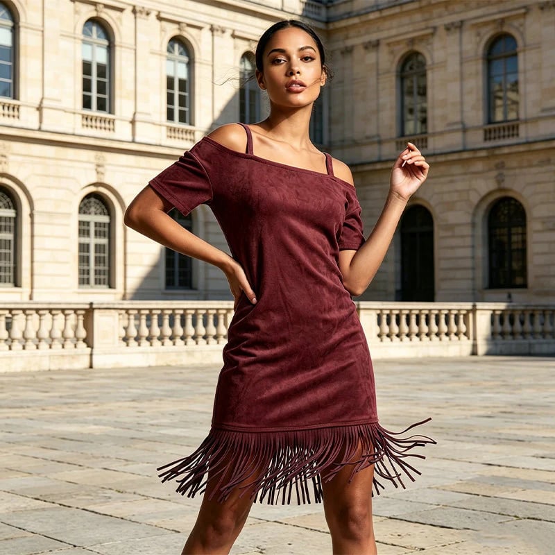 Women's Off-Shoulder Strap Fringe Dress