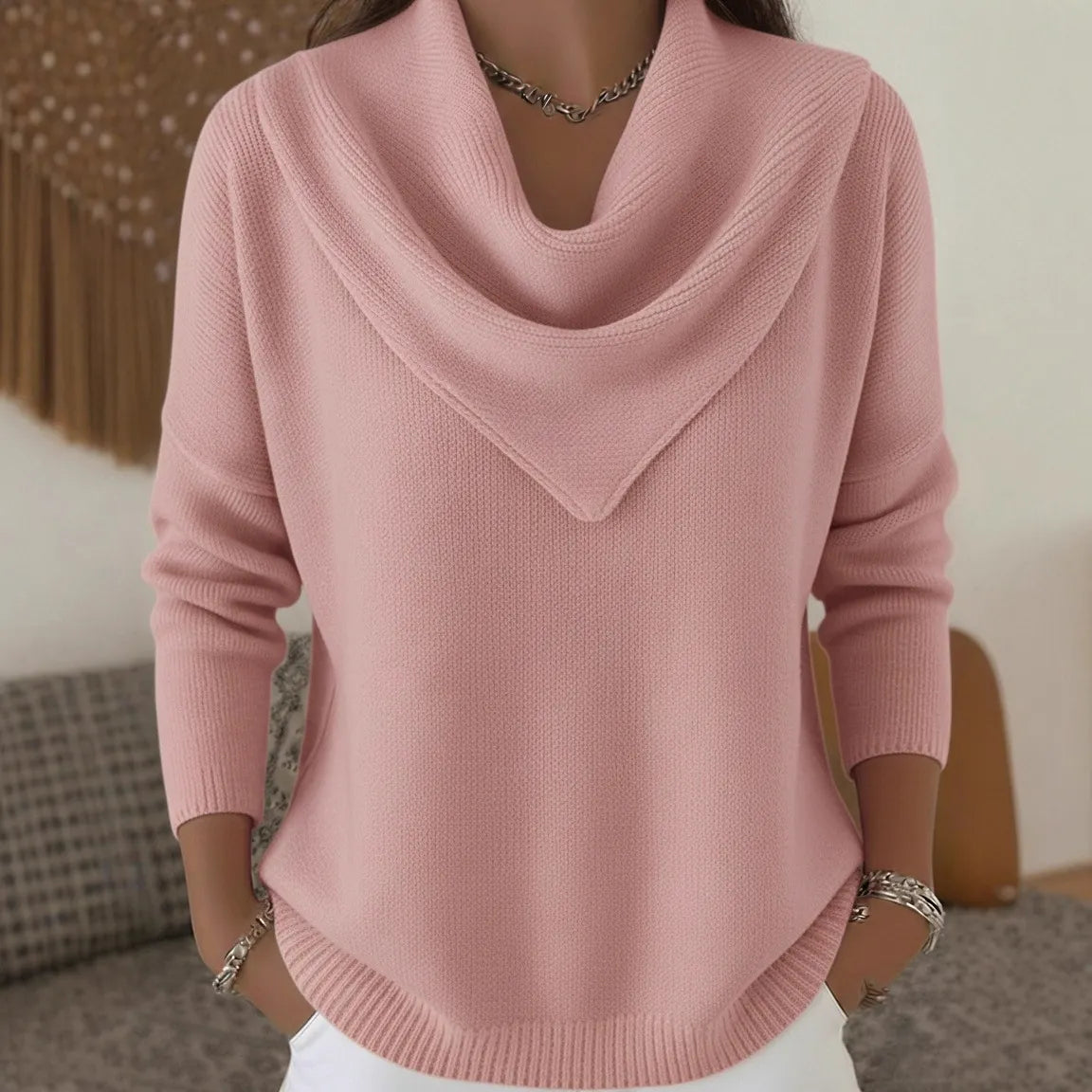 🧥Triangle Neck Solid Color Long Sleeve Tops Casual Sweaters for Women