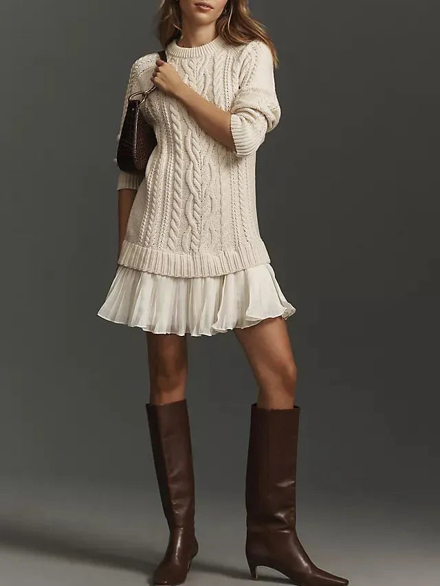 🔥 2026 Hot Sale 🔥🎁🧥Women's Round Neck Cable Knit Sweater Mini Skirt