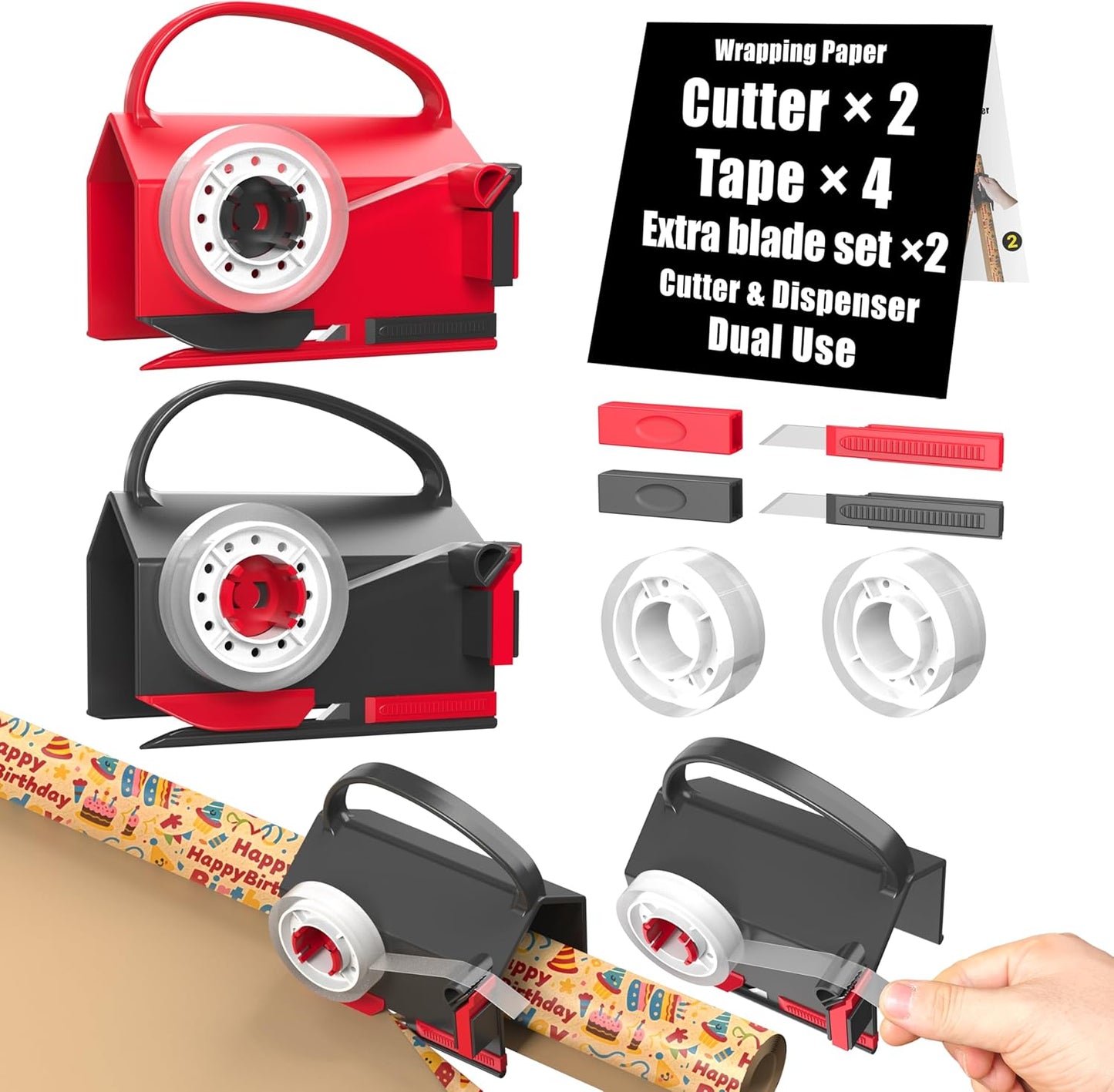 🎁🤩Hot Seller - wrapping paper cutter & tape dispenser dual use