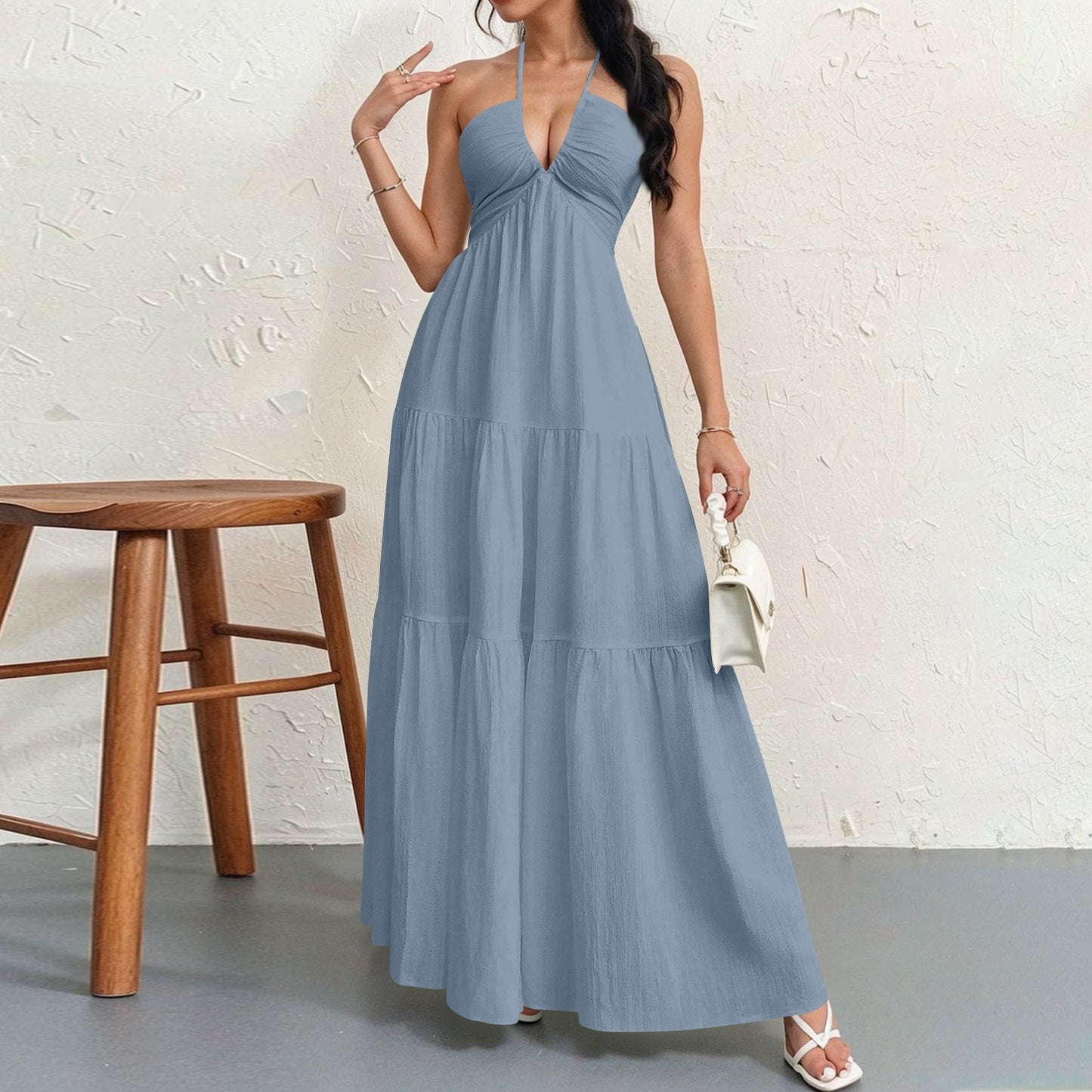 💃✨30K+ SOLD🌸Halter Neck Backless Tiered Maxi Dress