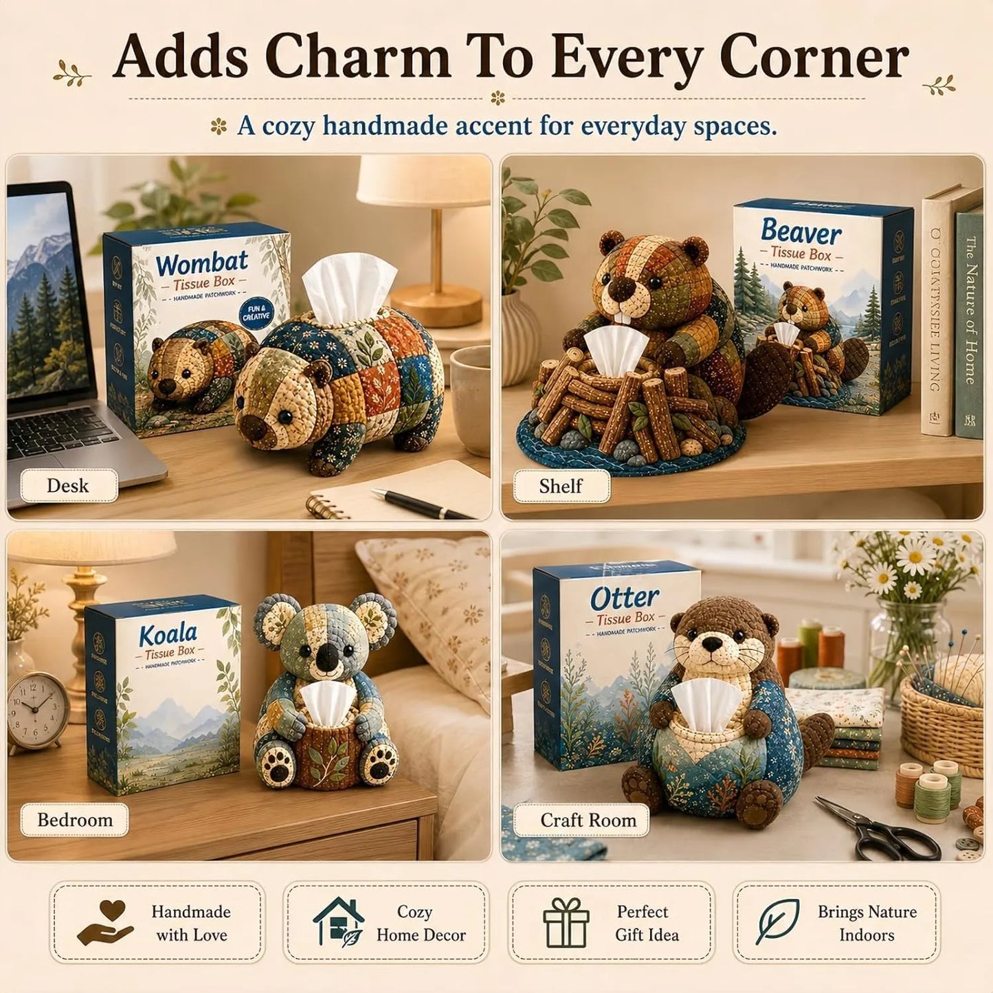 ⚡New Arrival🧵DIY Animal-Themed Patchwork-Style Tissue Box Kit