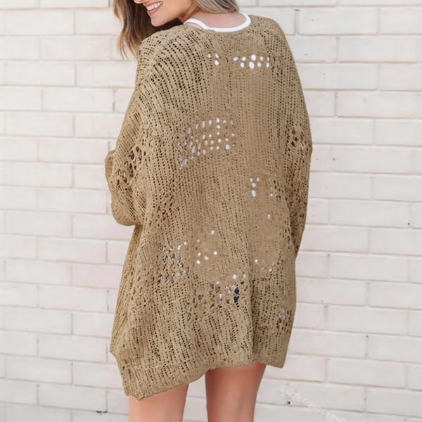 🔥 Women's Cotton Lightweight Crochet Cardigan Long Sleeve Open Front Oversized Summer Sweater Batwing Beach Fashion