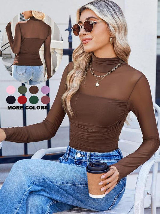 💃F🎉Women’s Mock-Neck Mesh Top