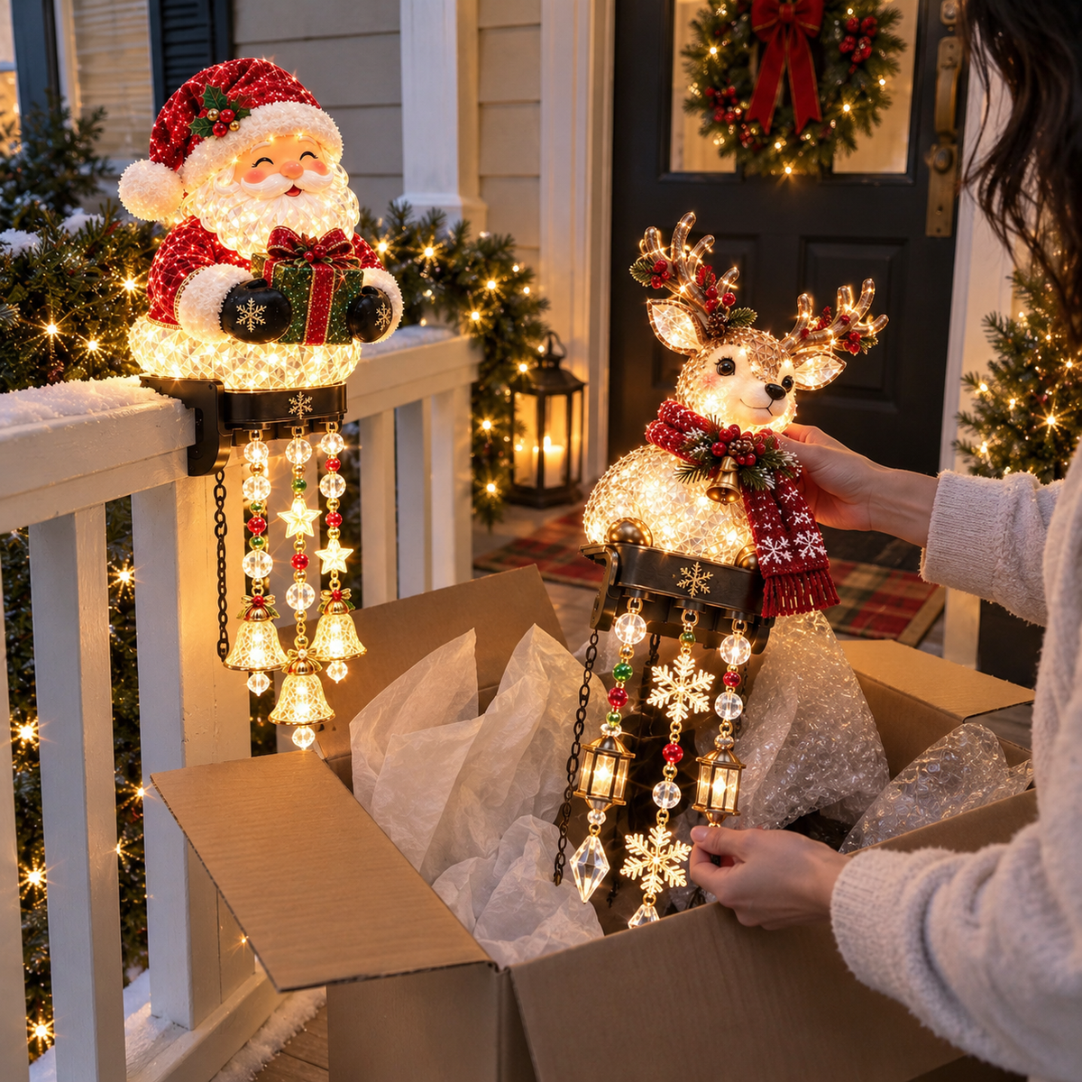 🎄 Christmas Porch Railing Lights – 4 Festive Character Designs
