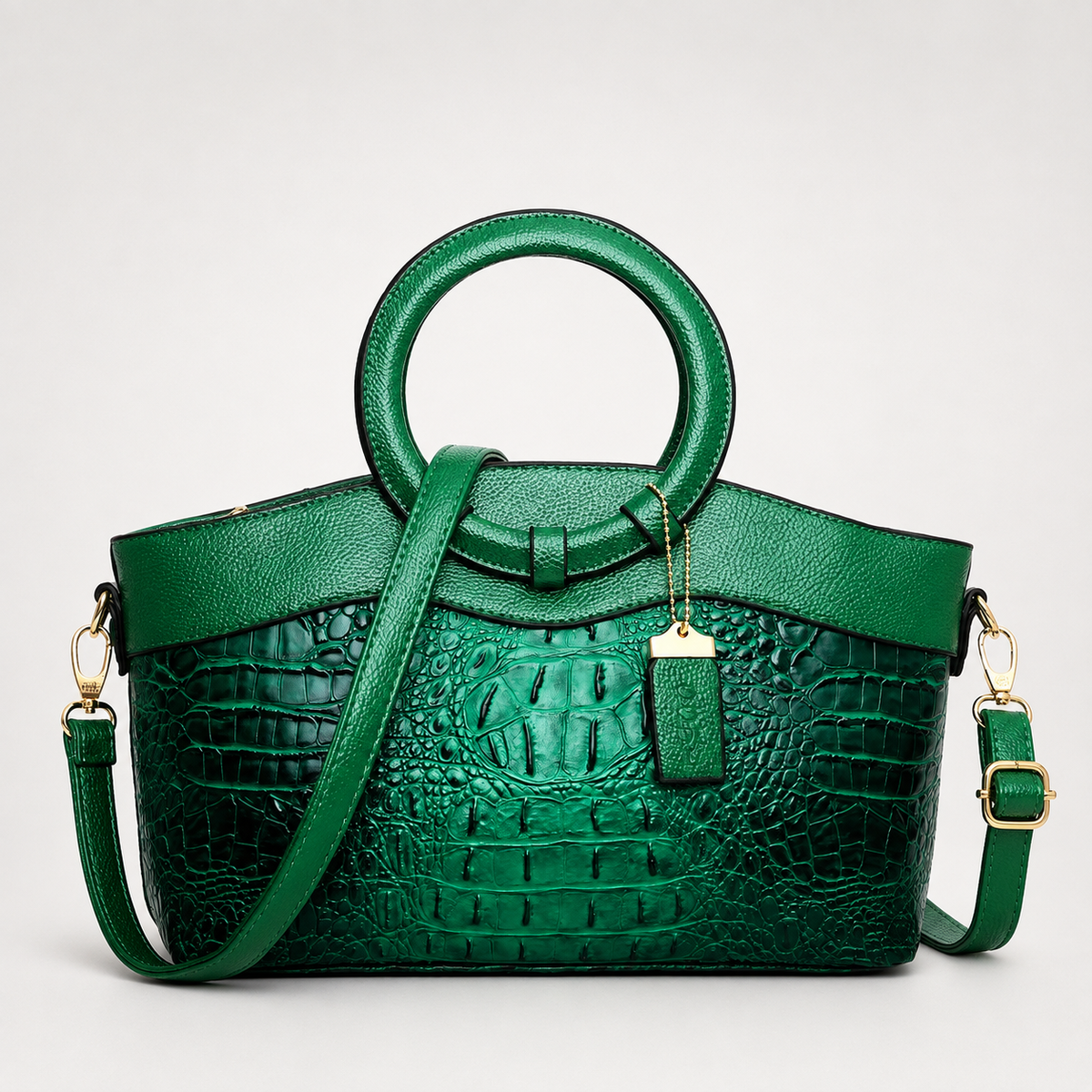 Ladrienne – Croc-Embossed Round Handle Convertible Tote