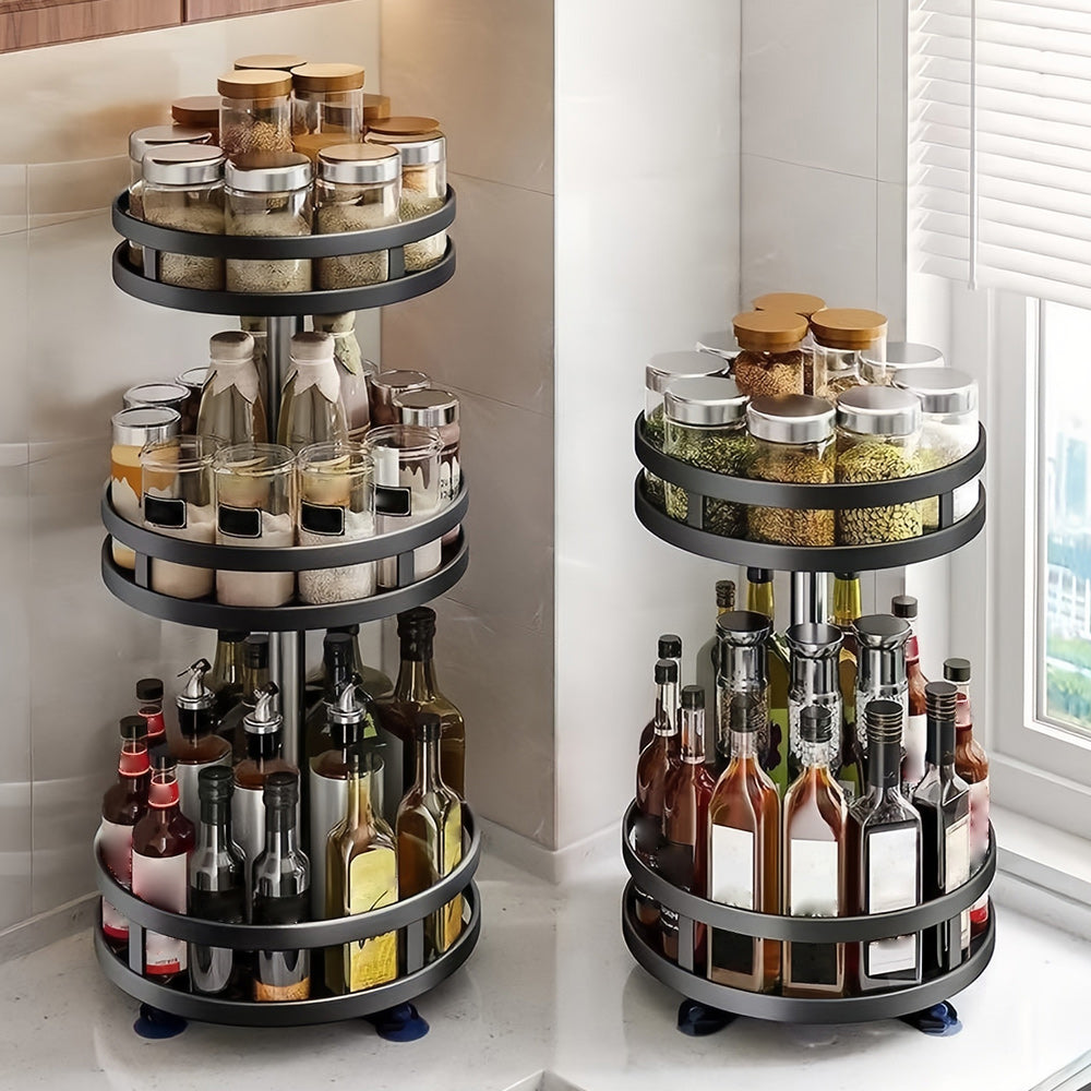 The 360° rotating storage rack can be used in any scene