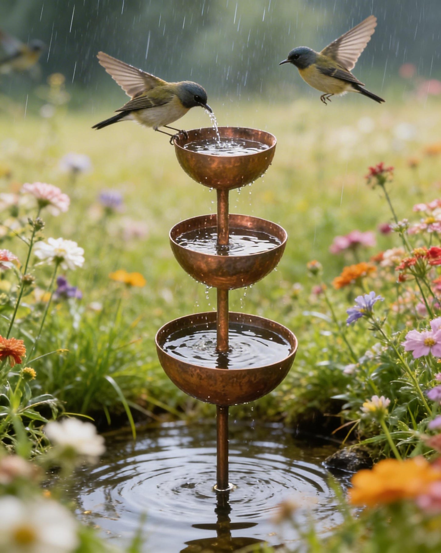 🌧️ Rainwater collector – plant support🐦 Metal garden ornament