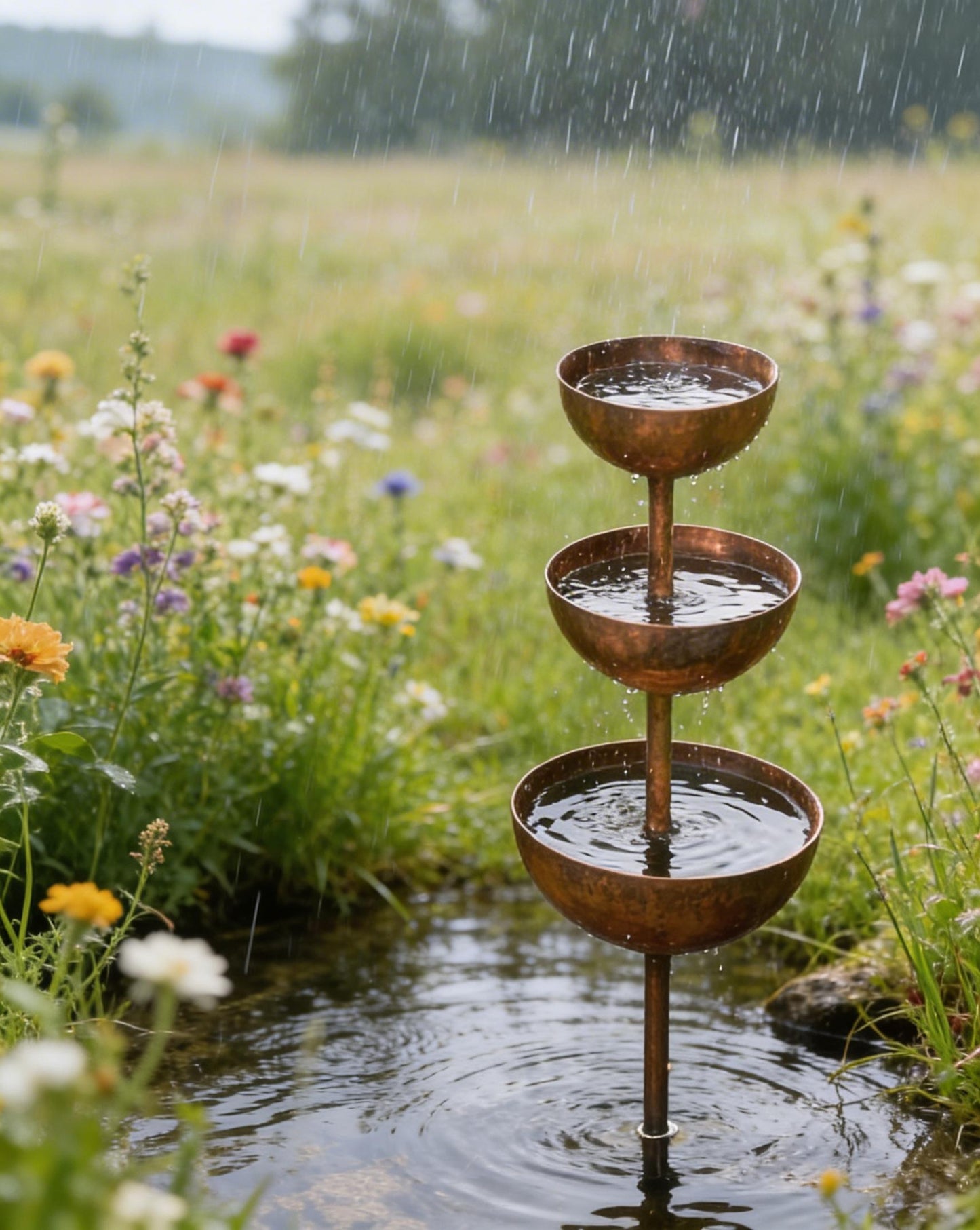 🌧️ Rainwater collector – plant support🐦 Metal garden ornament