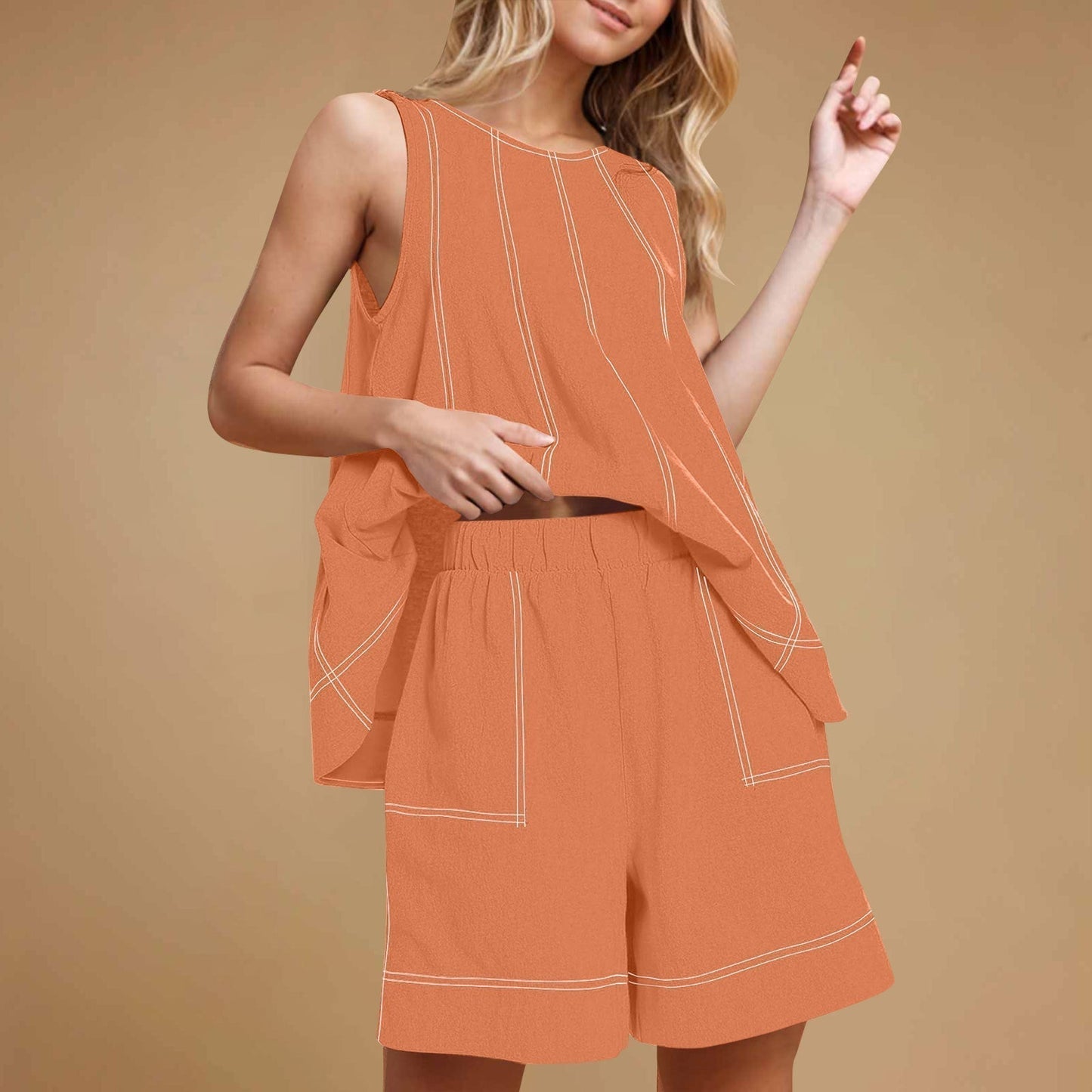 🏖️Summer Hot🌼Women's Round-Neck Tank Top & High-Waisted Shorts Set