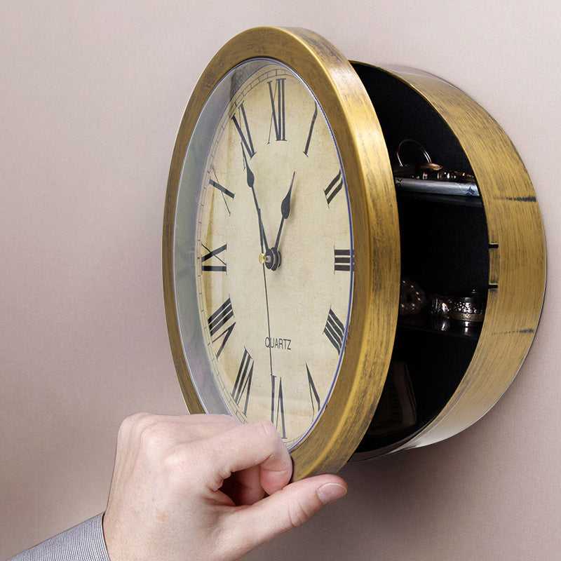✨ Vintage Wall Clock with Hidden Safe: 3 Shelves, Magnetic Latch, Quartz Movement