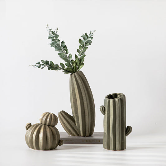 Green Cactus Creative Ceramic Vase