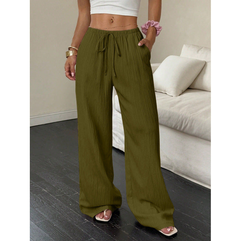 👍✨ Lightweight Linen Pants Solid Color Drawstring Casual Pants -🥰Breathable & Skin-Friendly
