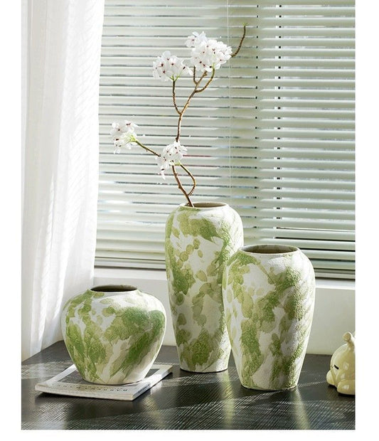 Unique and elegant green speckled ceramic vase